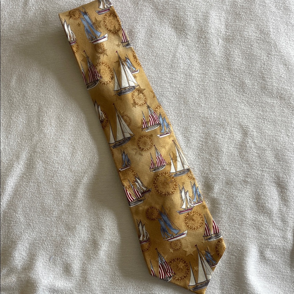 Men's Silk Golden Nautical Sailboat Tie